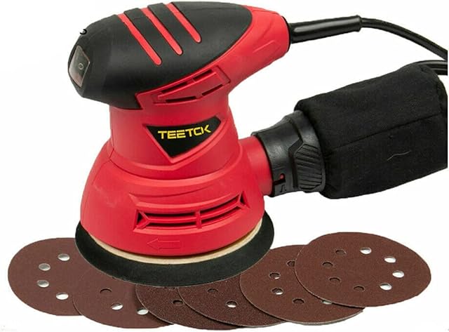 Random Orbital Sander 240W 1200RPM 125mm Sandpapers, 6 Pcs Sandpapers, Dust Collection Bag, 360°Rotating Sanding Base Plate, Electric Sander Ideal for DIY Sanding Polishing Wood