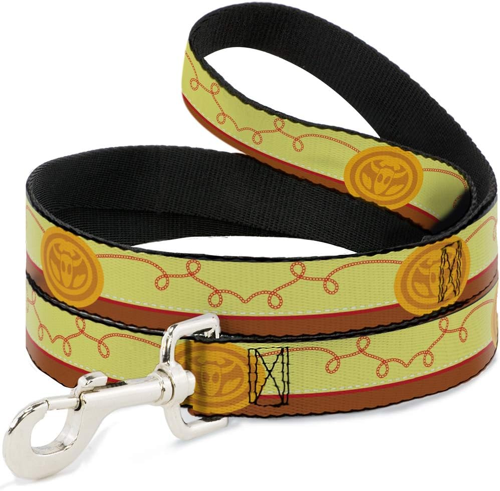Dog Leash Toy Story Woody Bounding Cowboy Buckle Yellow Red Brown 6 Feet Long 1.0 Inch Wide