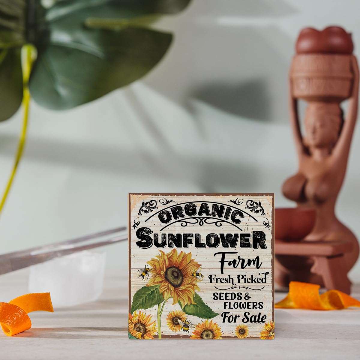 Rundes Holzschild Mit Sonnenblumen – Rustikale Wanddekoration 30,5 Cm, Für Haus & Garten