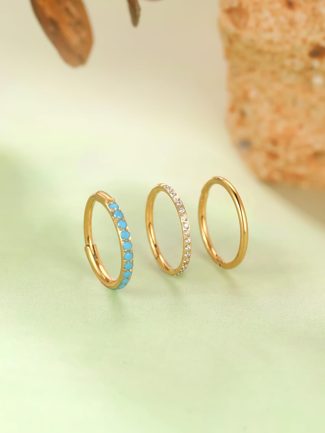 Oveta 3PCS 20G Nose Rings Hoop 8mm, Surgical Steel Tragus Helix Conch Piercing Jewelry Higned Segment Clicker Cartilage Hoop Earrings for Women Men, Silver/Gold - Image 6