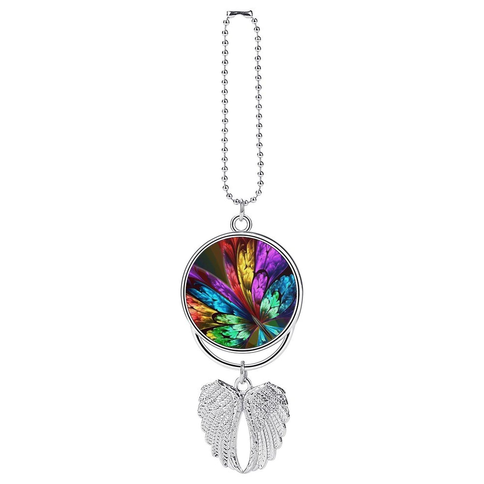 Rainbow Butterfly Car Pendant Hanging Swing Auto Rear View Mirror Hanging Car Rear View Mirror Charm Truck Hanger Ornament Charm for Car Rear View Mirrors Accessories