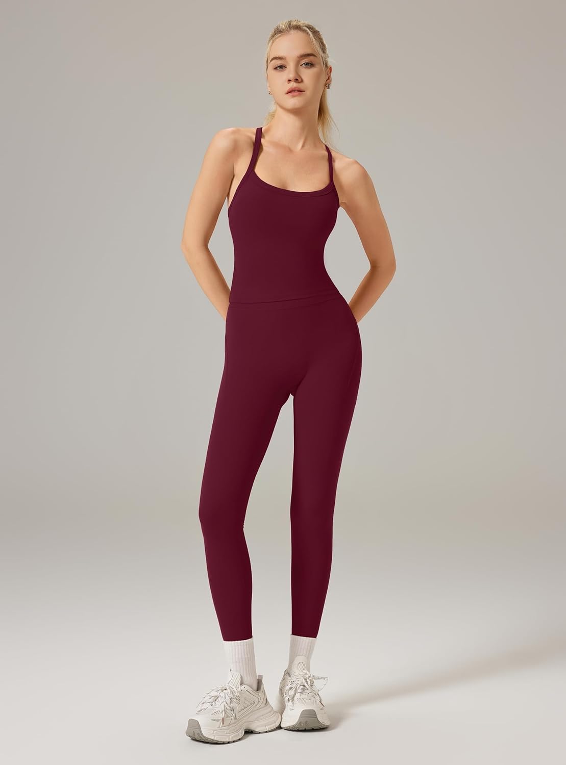 RXRXCOCO Cross Back Workout Sets for Women 2 Piece Padded Tank Tops Hidden Scrunch Leggings Gym Outfits with Pockets - Image 2