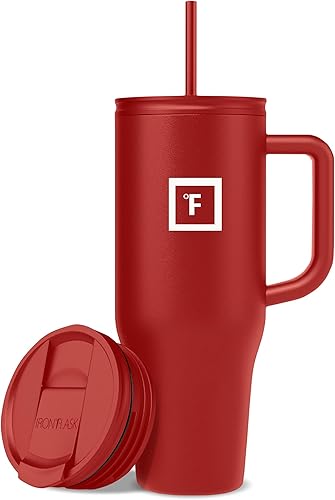 Miniatura 63 de IRON °FLASK Co-Pilot Taza térmica con popote y tapas abatibles, botella con asa para bebidas calientes o frías, a prueba de fugas, para agua o café