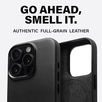 KORDIZ Full Grain Leather iPhone 16 Pro Case - MagSafe Compatible, Wireless Charging, Custom Metal Buttons, Camera Bezel Protection, Raised Edges - Black