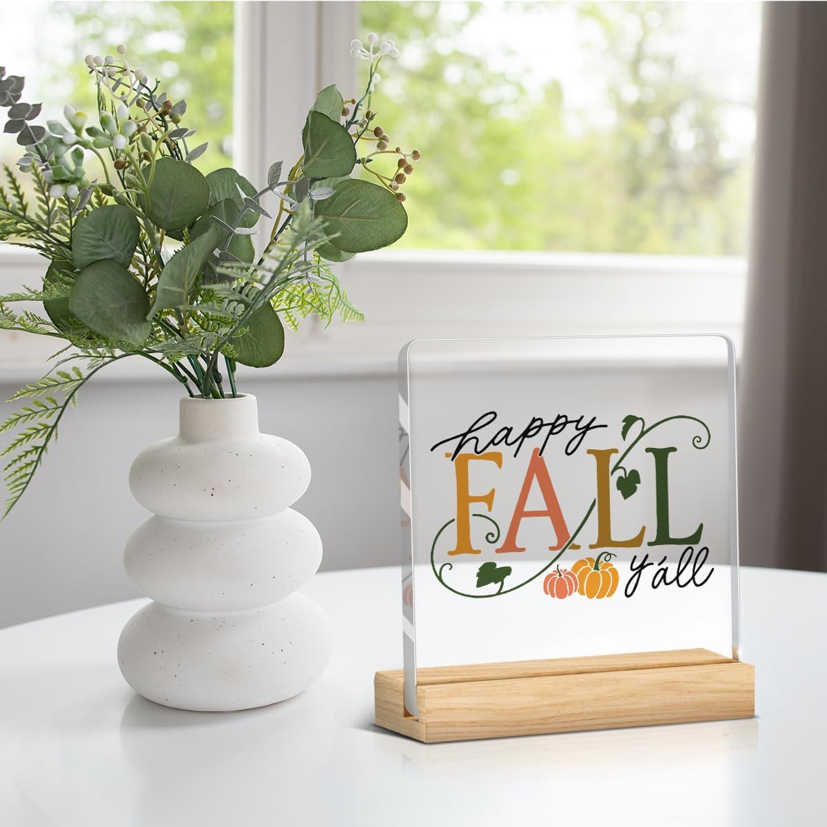 Rustic Tis' the Season Pumpkin Base acrylic Farmhouse Retro Fall Artwork Decor, Autumn Harvest Thanksgiving Square Sign Desk Block Signs Home Shelf Office Fall Decorations Decor for home image 5