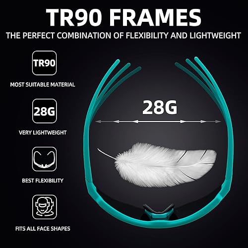 Miniatura 4 de ROCKBROS Gafas de ciclismo polarizadas con 4 lentes intercambiables, gafas de sol de béisbol para hombres y mujeres, gafas de sol deportivas UV400