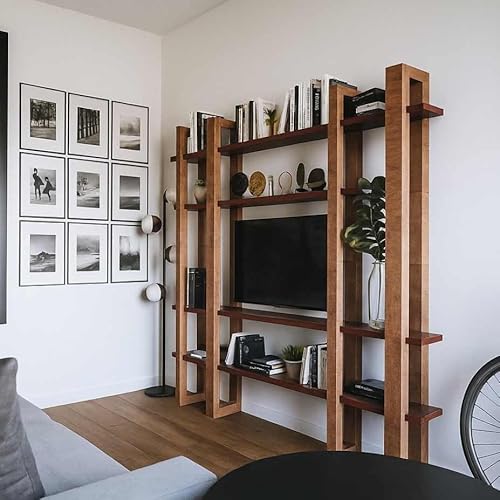 SUNWOOD Mobile TV/Libreria in Legno Massello, Made in Italy (Rovere & Teak) - Design Modulare a 4 Ripiani - Offerta Prezzo Lancio