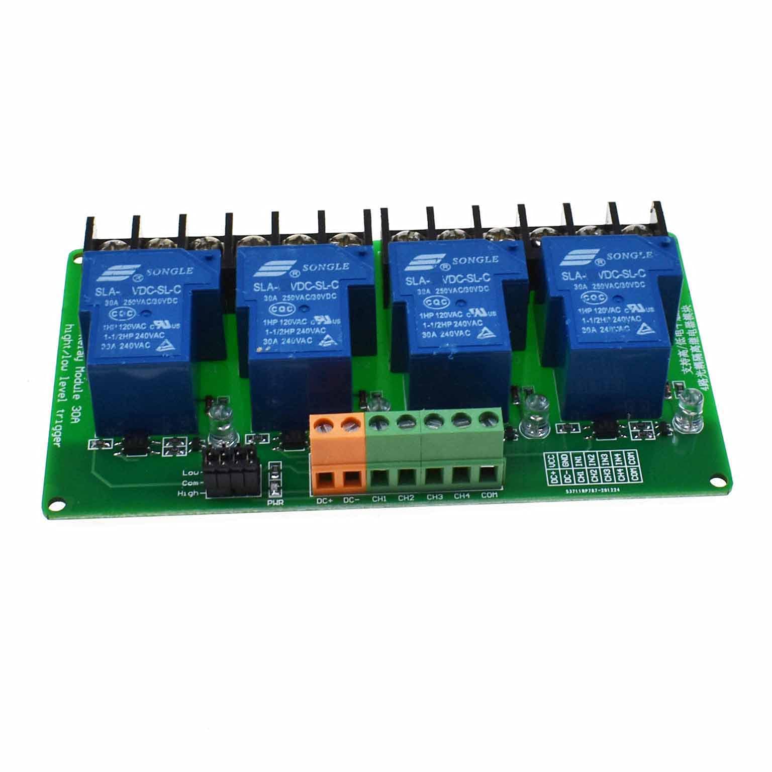 Reland Sun-30A 1 2 4 Channel Relay Module High Low Level Trigger Isolation Load with Optocoupler DC 30V AC 250V 30A PLC Industrial Control for Automation Equipment Control (4-Channel 24V)