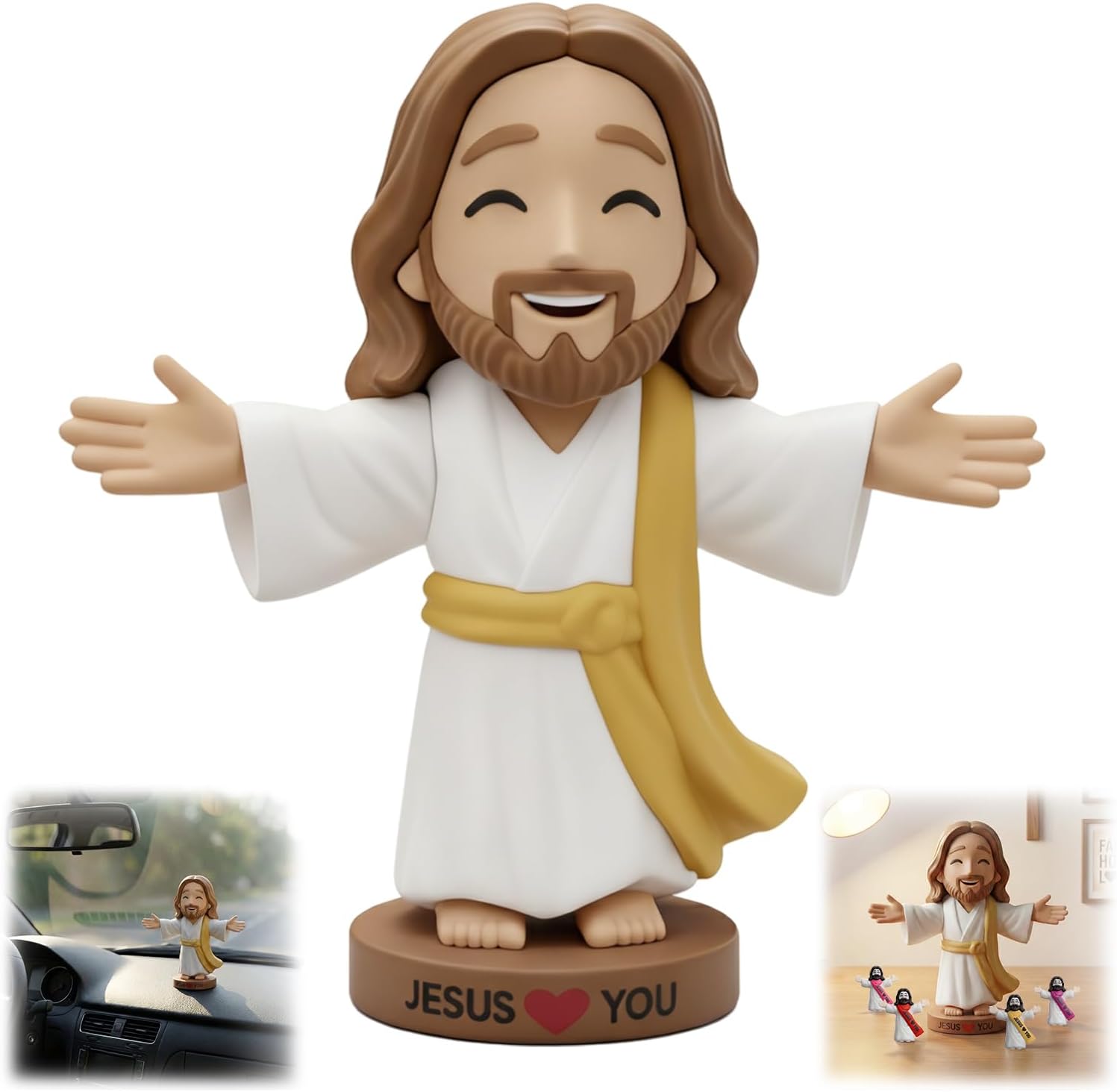 4" Large Jesus Love You Figures for Car Dashboard, Jesus Loves You Figurines, Miniature Decor Figurines to Hide and Seek Religious