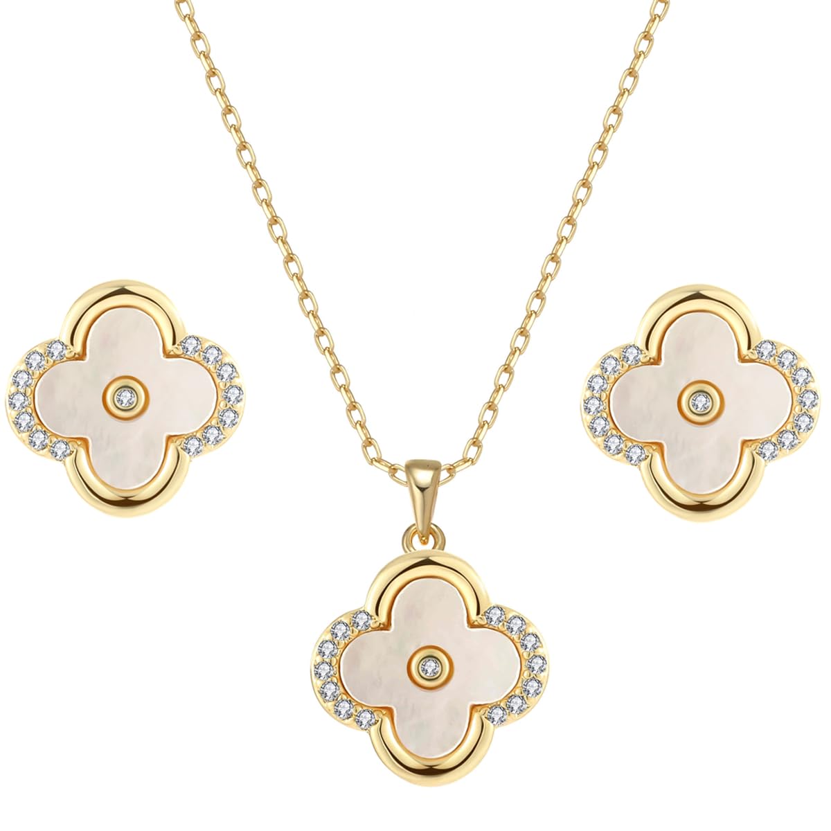 MAARRING Four Leaf Clover Necklace and Earring Set Mother of Pearl Jewelry Set for Women With Gift Box
