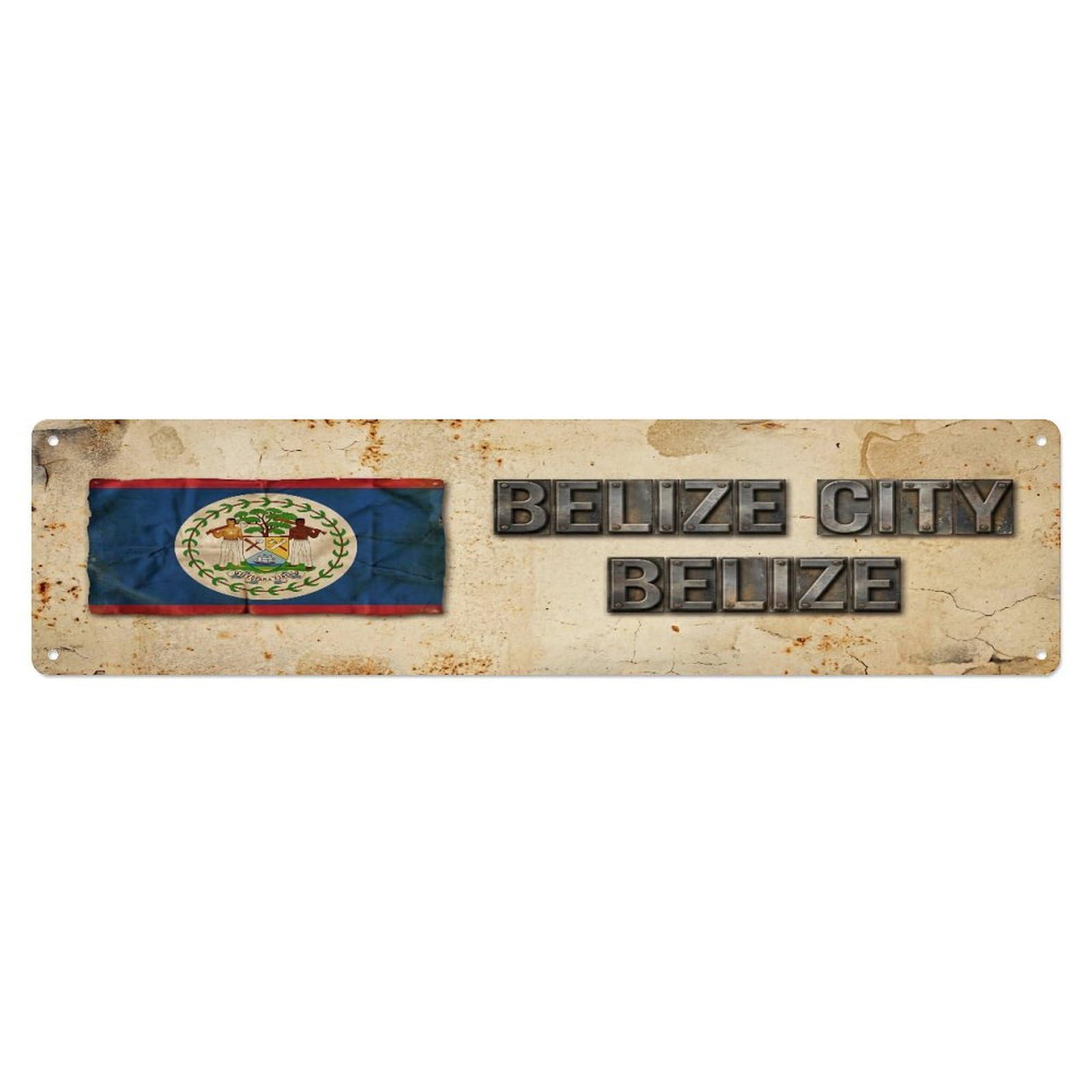 Tgrcjimh Style Metal Tin Sign Vintage Belize City Belize Flag Decor Rustic Travel