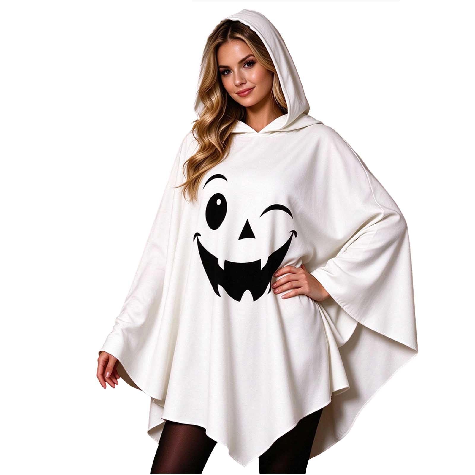 Women's Halloween Ghost Hooded Cape Oversized Ghost Face Print Costume — image 1
