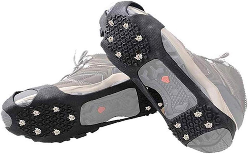 Crampons Ice Cleats Traction Anti-Slip Shoes Grips Shoes Cover Ice Spikes Hiking Boots Crampons with 10 Teeth Black L 1pair