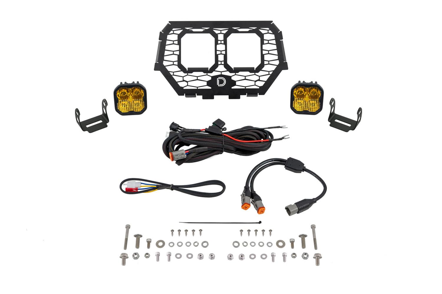 Diode Dynamics Stage Series LED Grille Kit compatible with Polaris RZR XP 2014-2023, Yellow Combo Pro
