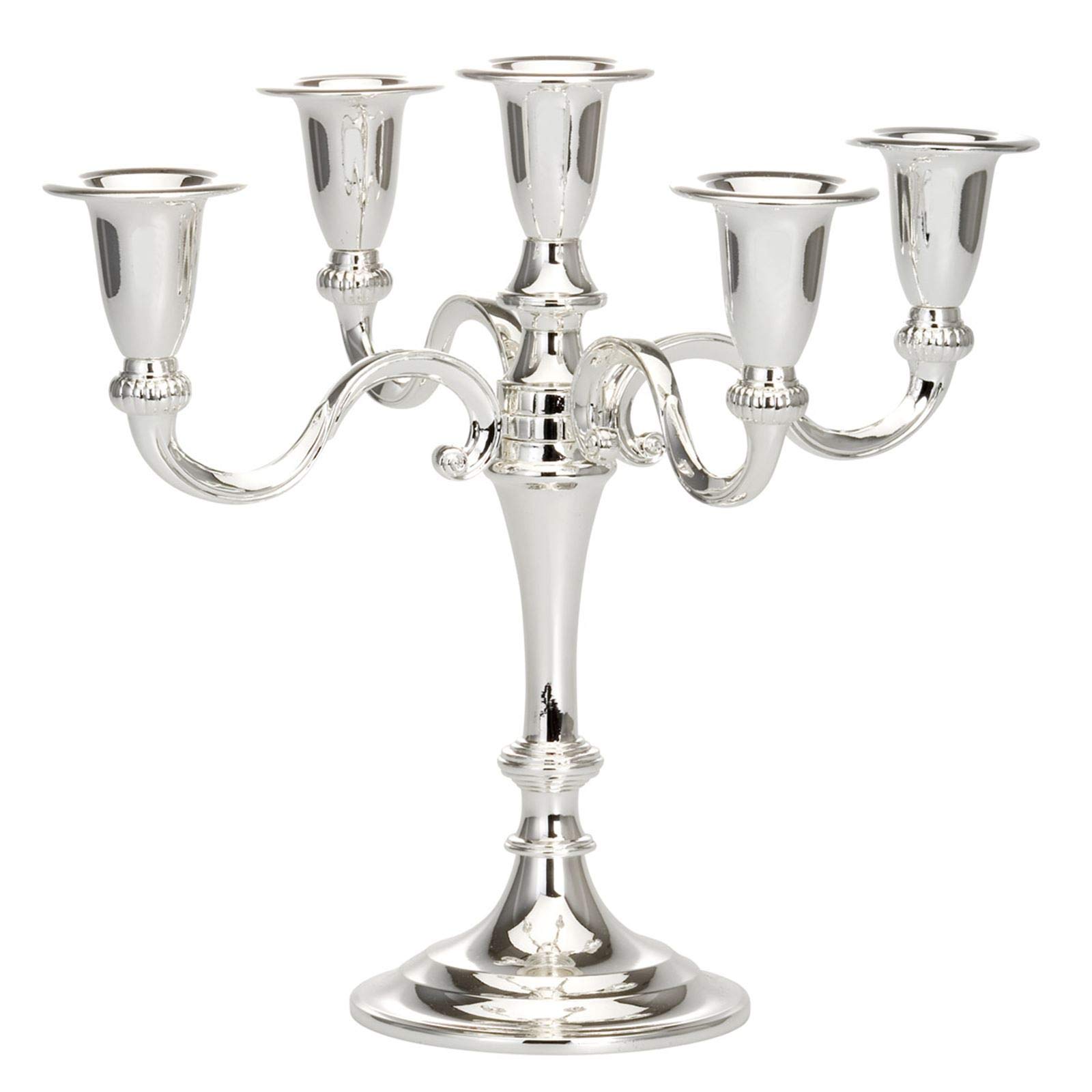 versilberter Kerzenleuchter 25.5 cm - großer 5 Armiger Kerzenhalter für Stabkerzen - dekorativer silberner 5-flammiger Kerzenständer ideal als Tischdeko und zu besonderen Anlässen