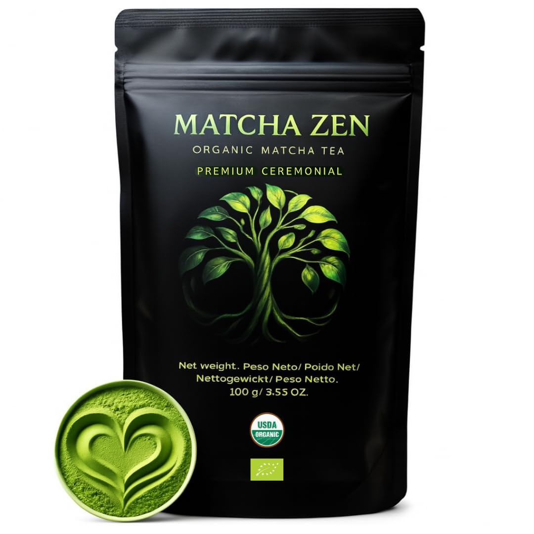 Té Matcha grado Ceremonial premium bio 100 g| Matcha 100% ecológico | Té verde en polvo orgánico | Macha en polvo | MATCHA ZEN