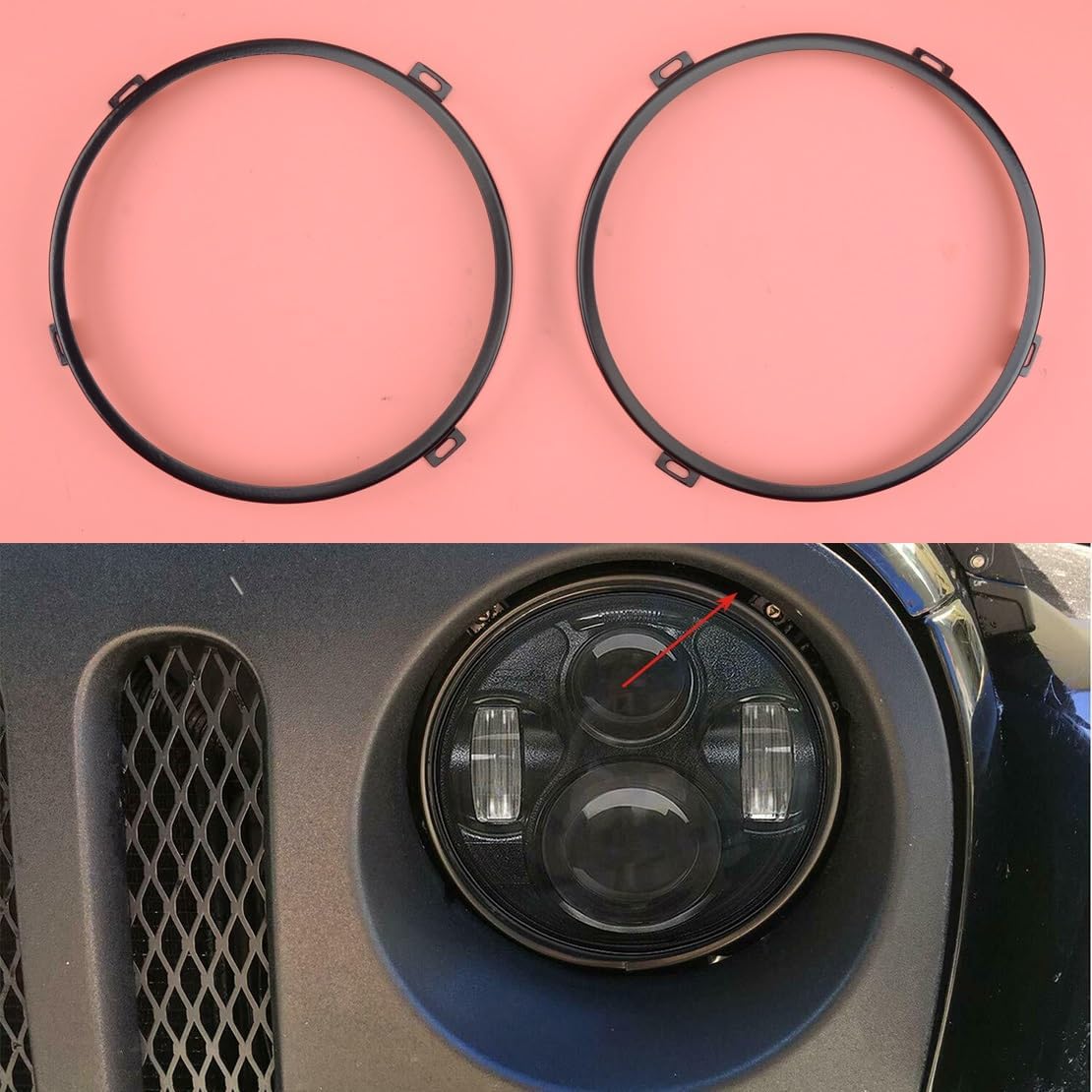 Replacement Parts 1 Pair Car 7" Headlight Mounting Ring Trim Bracket Accessories Fit for Jeep JK 2007-2012 2013 2014 2015 2016 2017 2018 Easy to Replace