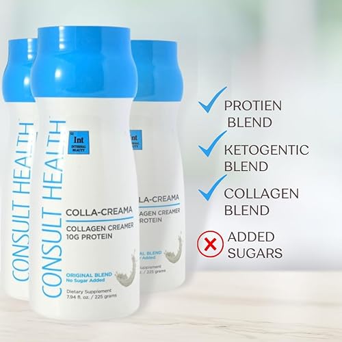 Consult Health - Colla-Creama Suplemento de crema de colágeno - 0.35 oz de proteína - Mezcla cetogénica - Crema de café en polvo - Aceite de coco,