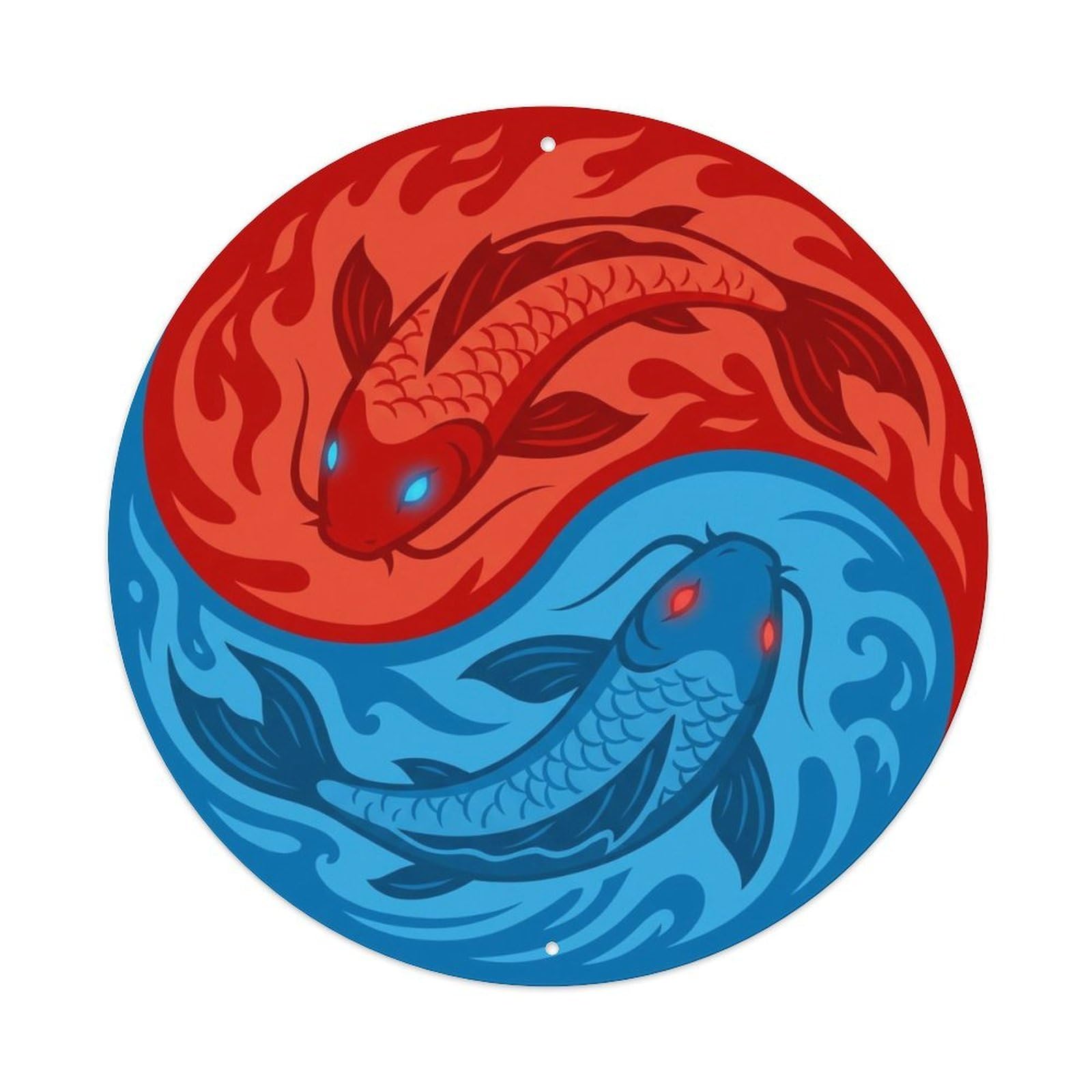 TaiChi Koi Fish Fire Water Element Contrast Duality Opposite Metal Tin Sign