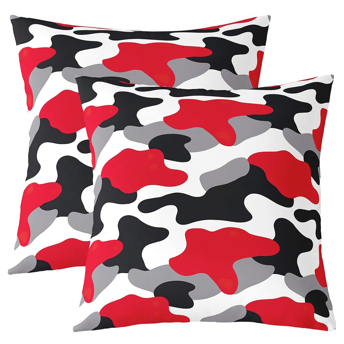 Feelyou Set of 2 Camouflage Red Grey Black White Throw Pillow Covers, Camo Cushion Case for Home Living Room Decor, Reversible Military Style