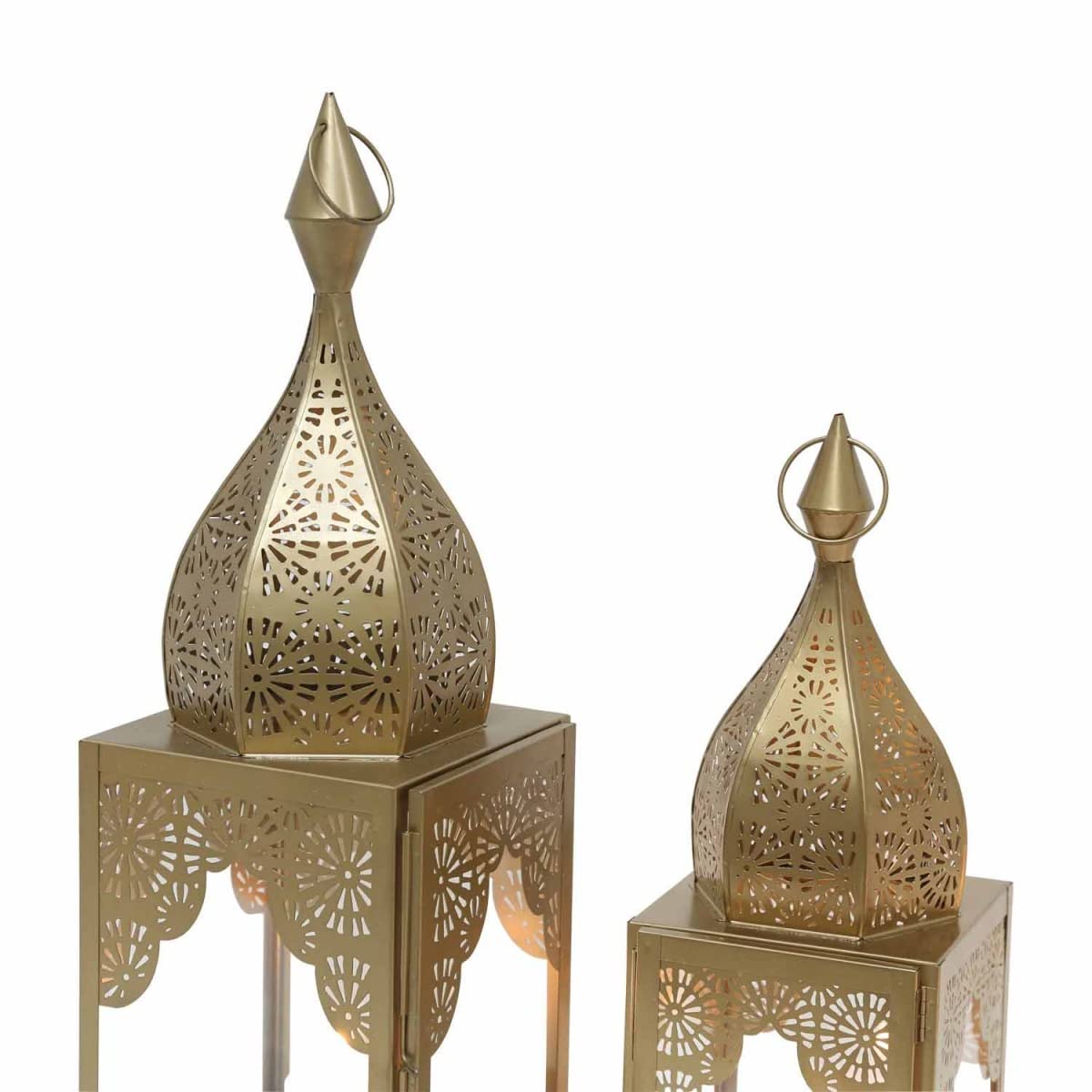 Casa Moro Lanterne orientale dorée Lot de 2 en verre et métal Forme minaret Lanterne marocaine en verre Bougeoir Photophore Décoration intérieure Modena L&M IRL645