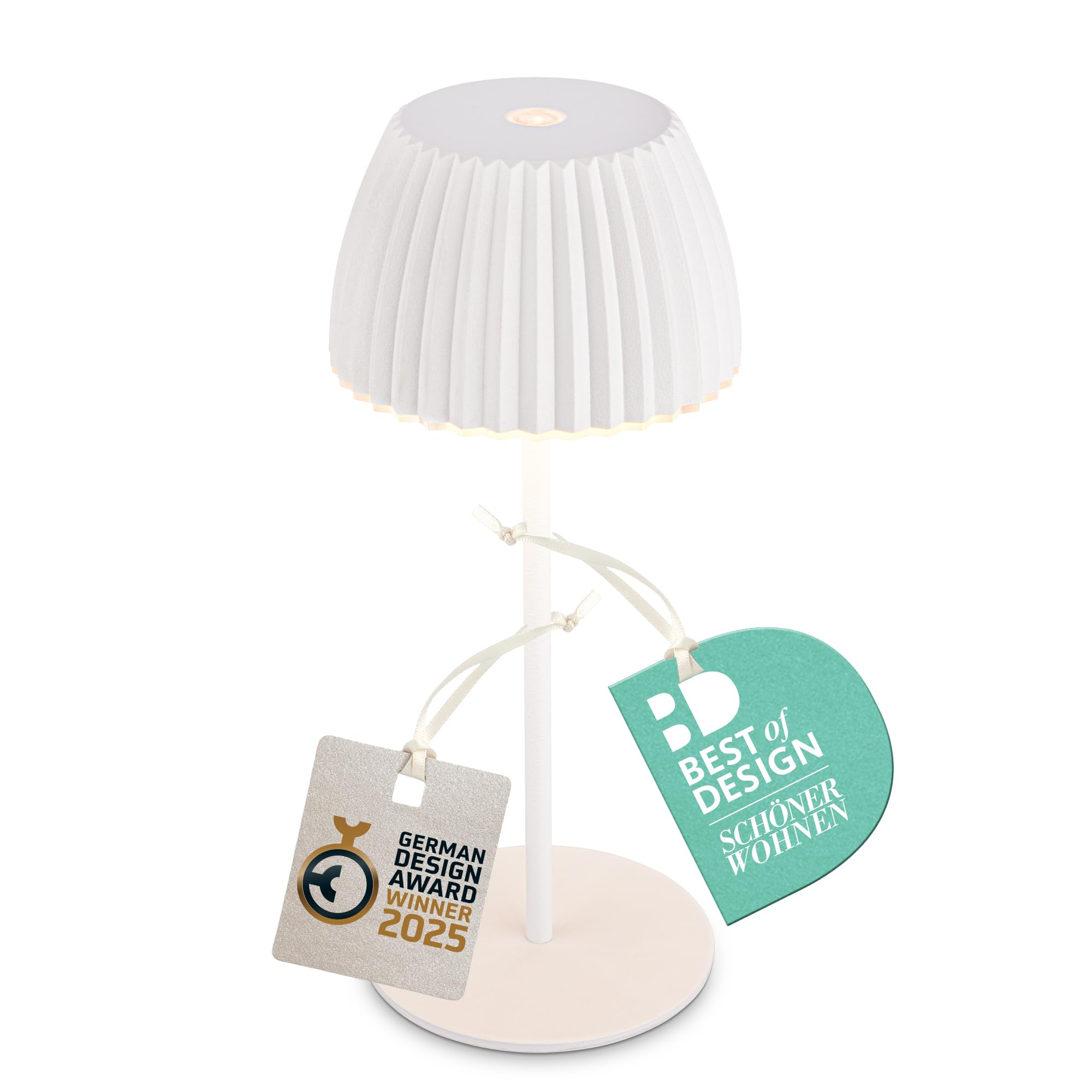 Briloner White - Riffle Mini Rechargeable Led Table Lamp Ip44 With Light Edge, 8.5X20cm, Touch, Replaceable Battery, Led Light, Battery Table Lamp, Bedside Lamp, German Design Award Winner 2025,