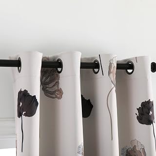 Taisier Home Floral Print Thermal Insulated Bedroom Heat Absorbing Room Darkening Energy Efficient Savings Living Room Window Curtain Grommet Panels, Set of 2, 52 W x 63 L, Black/Grey/Brown