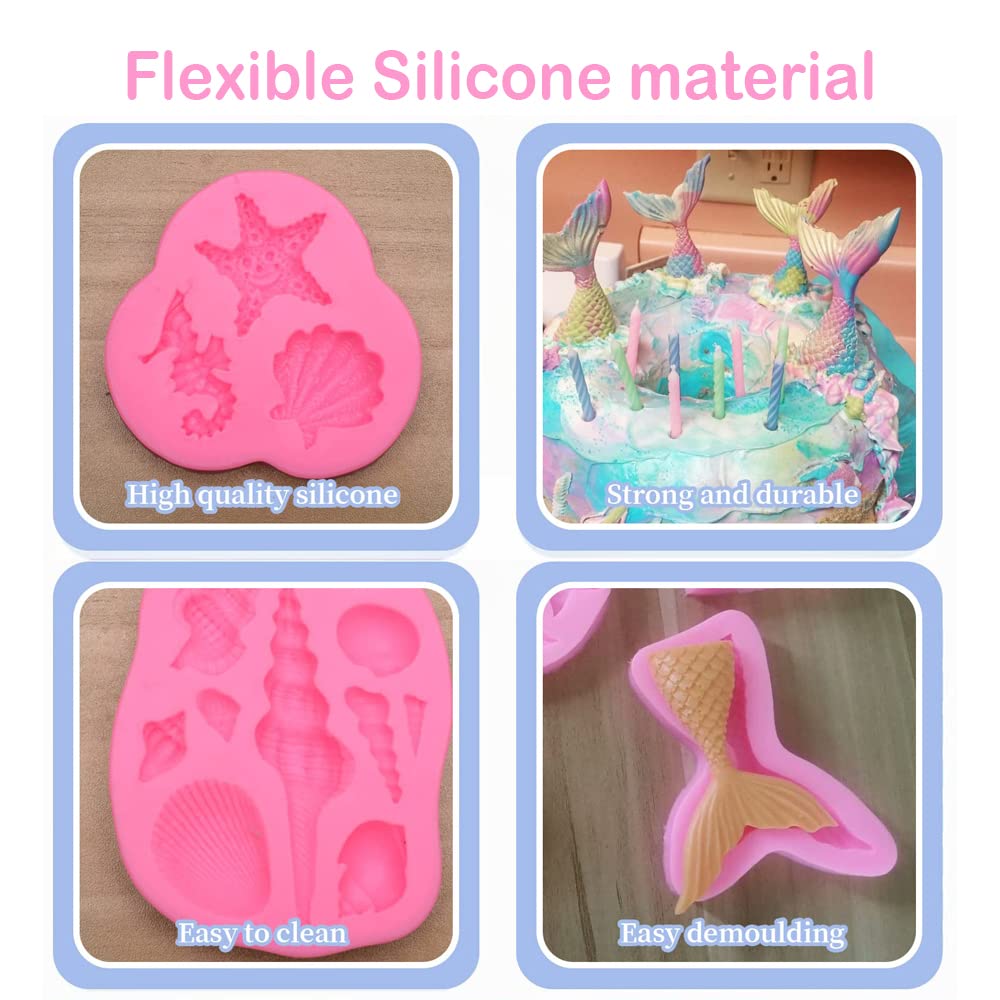 6 Pezzi Stampo in Silicone Sirena, 3D Animale Oceano Silicone Stampo, Stampi per Fondente Animali Marini, per Fare Caramelle, Cioccolato, Gelatina
