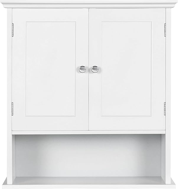 costoffs Bathroom Cabinet, Wall-Mounted Storage Unit, Double Door Wooden Cupboard with Adjustable Shelves for Entryway, Kitchen and Laundry Room, White