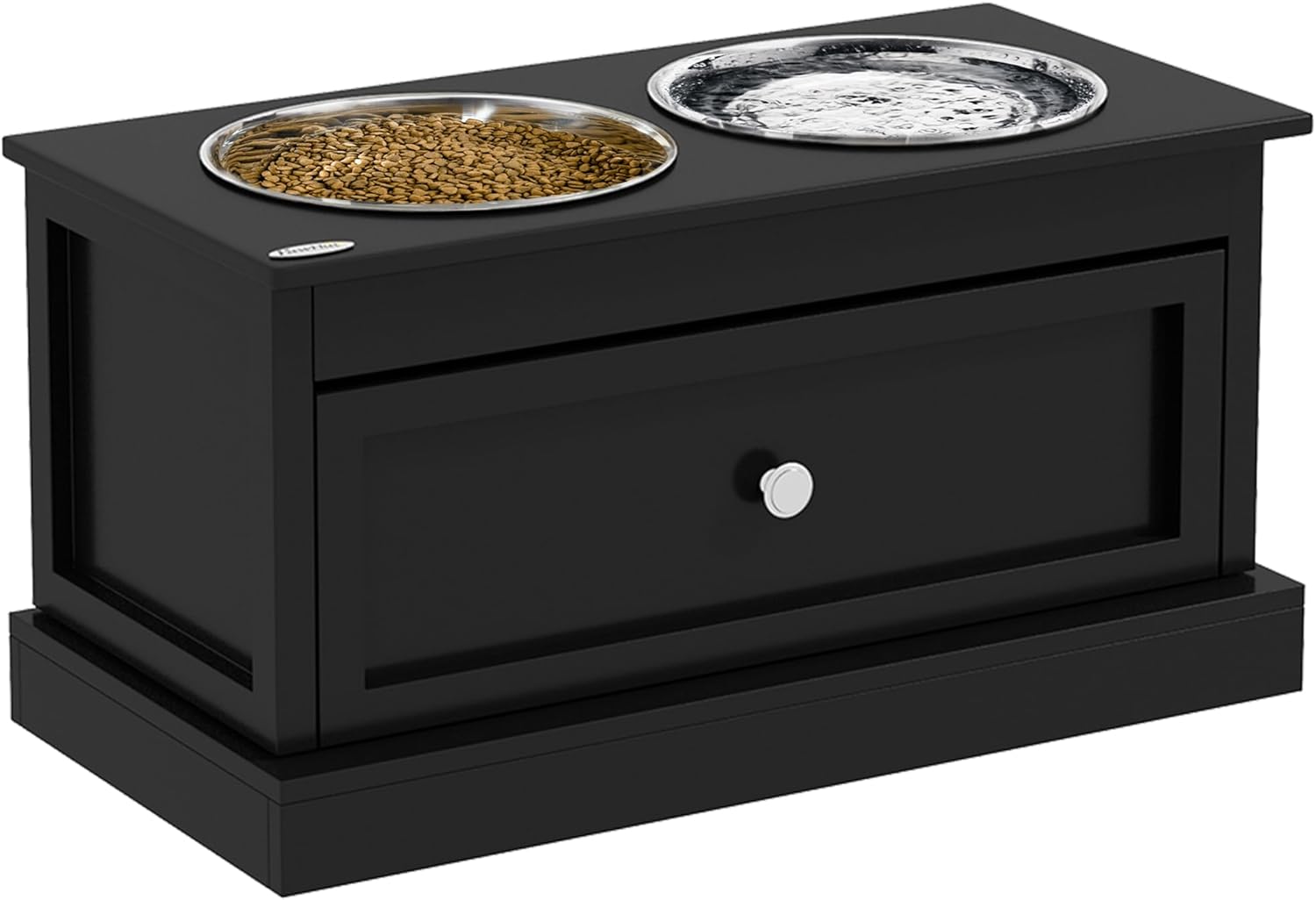 PawHut Large Elevated Dog Bowls with Storage Drawer - 11L Capacity, Raised Dog Bowl Stand Feeding Station, Black