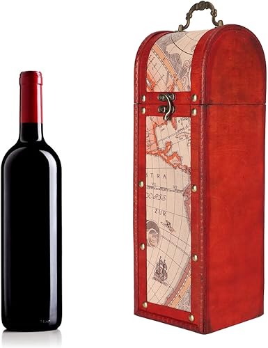 Miniatura 5 de WERTSW Caja de vino antigua, caja de regalo de vino retro decorativa con estampado de flores, caja de vino de madera con tapa y asa, estuche de