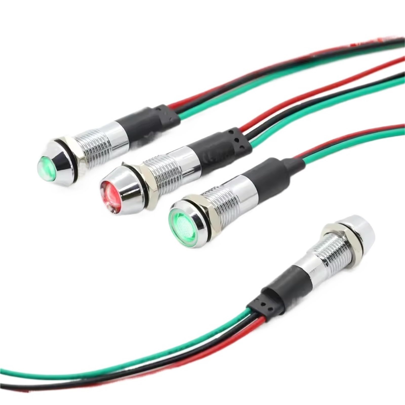 Luz indicadora LED de metal de 8 mm, bicolor, tricolor, rojo, verde, azul y amarillo, 12 V y 24 V, con cable de 20 cm.(08SW-1 12V RGB)