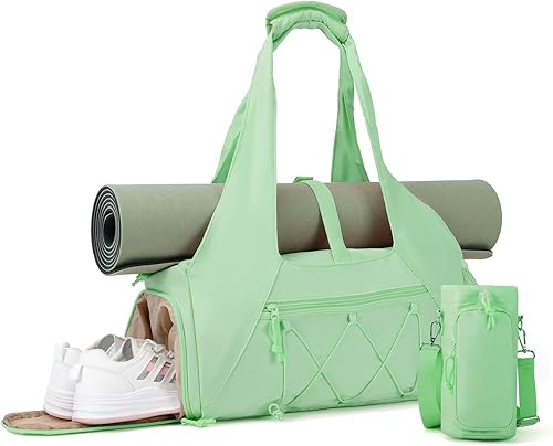 Miniatura 10 de Bolsa de gimnasio para mujer, bolsa de esterilla de yoga con compartimento para zapatos y bolsillo húmedo, bolsa de gimnasio de yoga deportiva