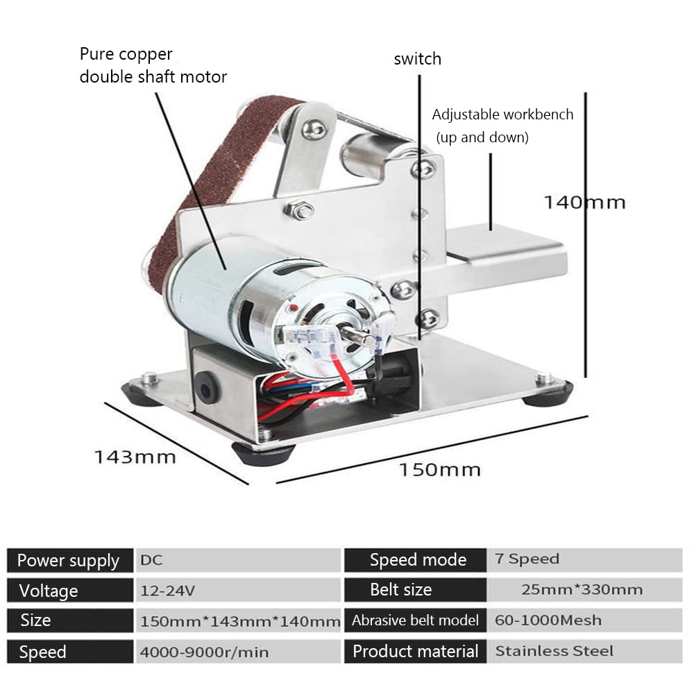 Lijadora de Banda Pulidora Rectificadora DIY Mini lijadora de Banda Amoladora Multifuncional Cuchillo Afilador de Bordes Apex con Llaves Cinturón de Arena, 120w