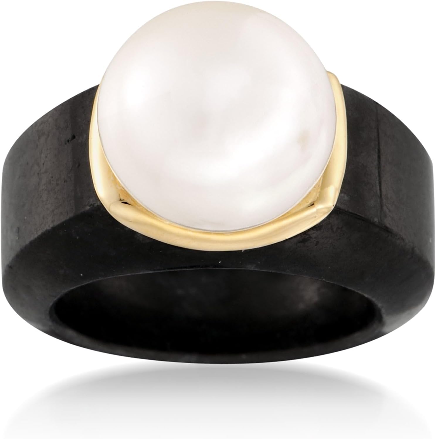 Ross-Simons 13-13.5mm Cultured Pearl and Black Jade Ring With 14kt Yellow Gold