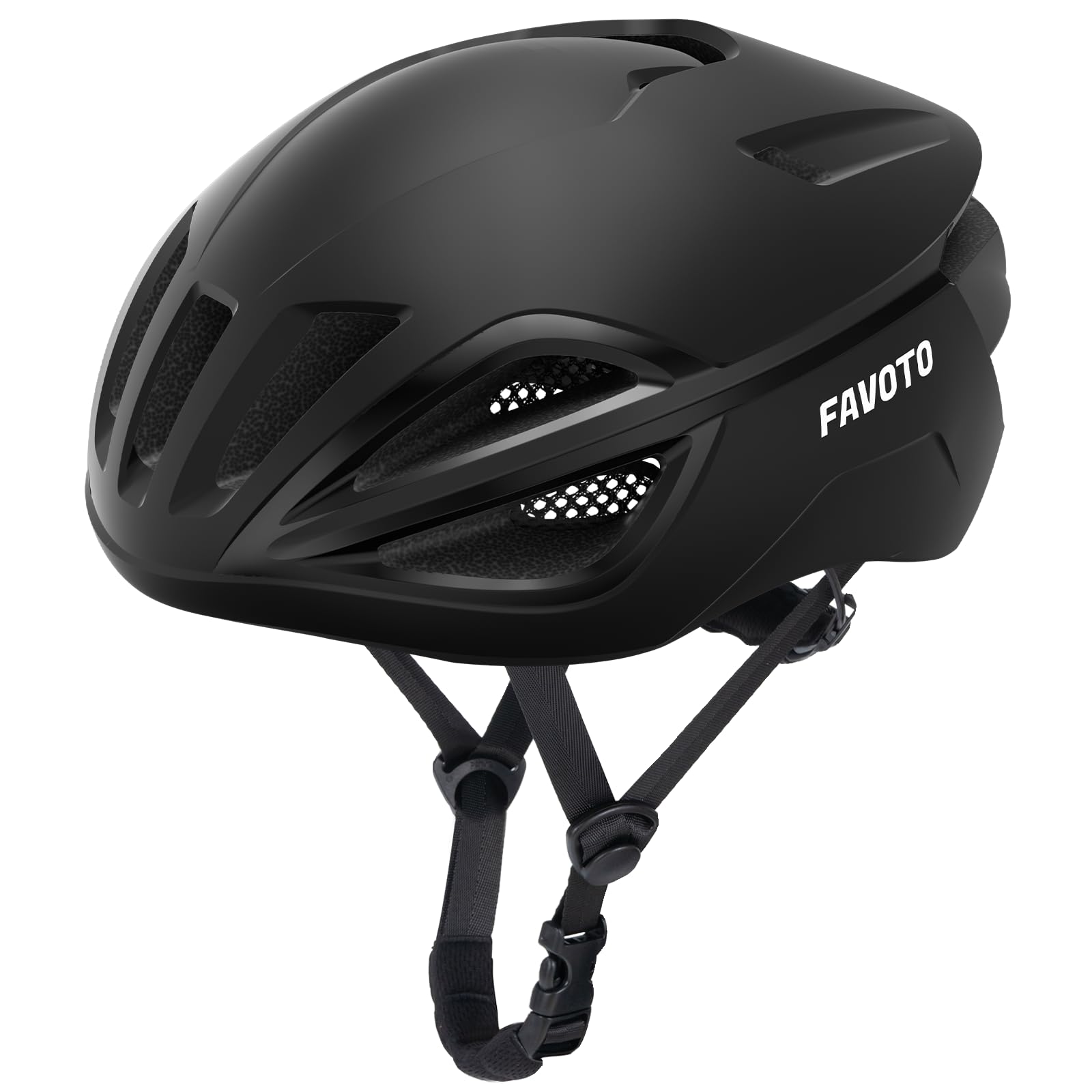 Favoto Aero Road Bike Helmet for Adults Men Women, Lightweight Cycling Helmet with 15 Vents, EPS+PC Shell, Removable Liner, Adjustable Fit 59-61cm, CE Certified, Matte Black