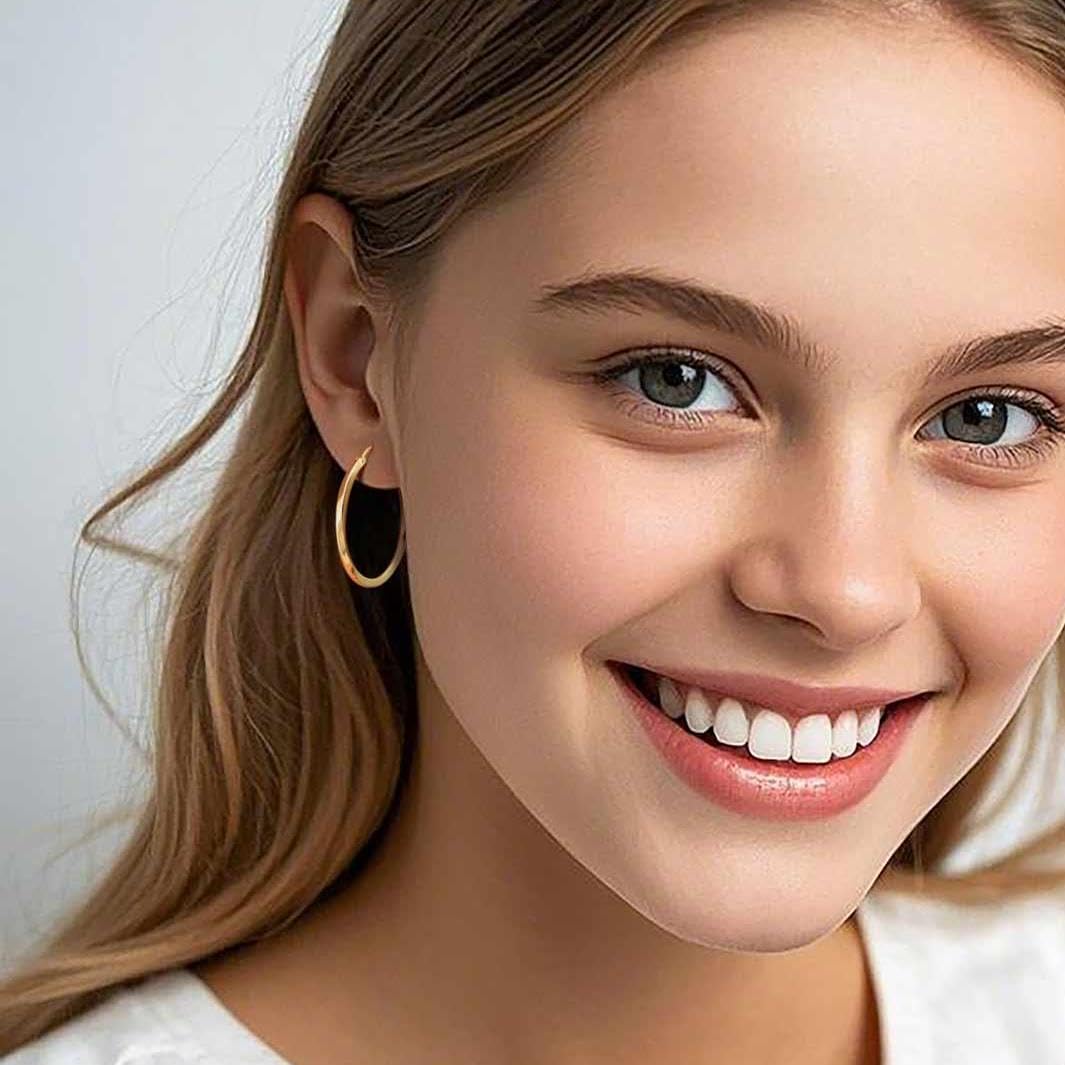 14K Gold Hoop Earrings for Women Trendy Cartilage Hoop Earrings Twisted Thin Huggie Earrings for Women Large Gold Hoops, 30mm