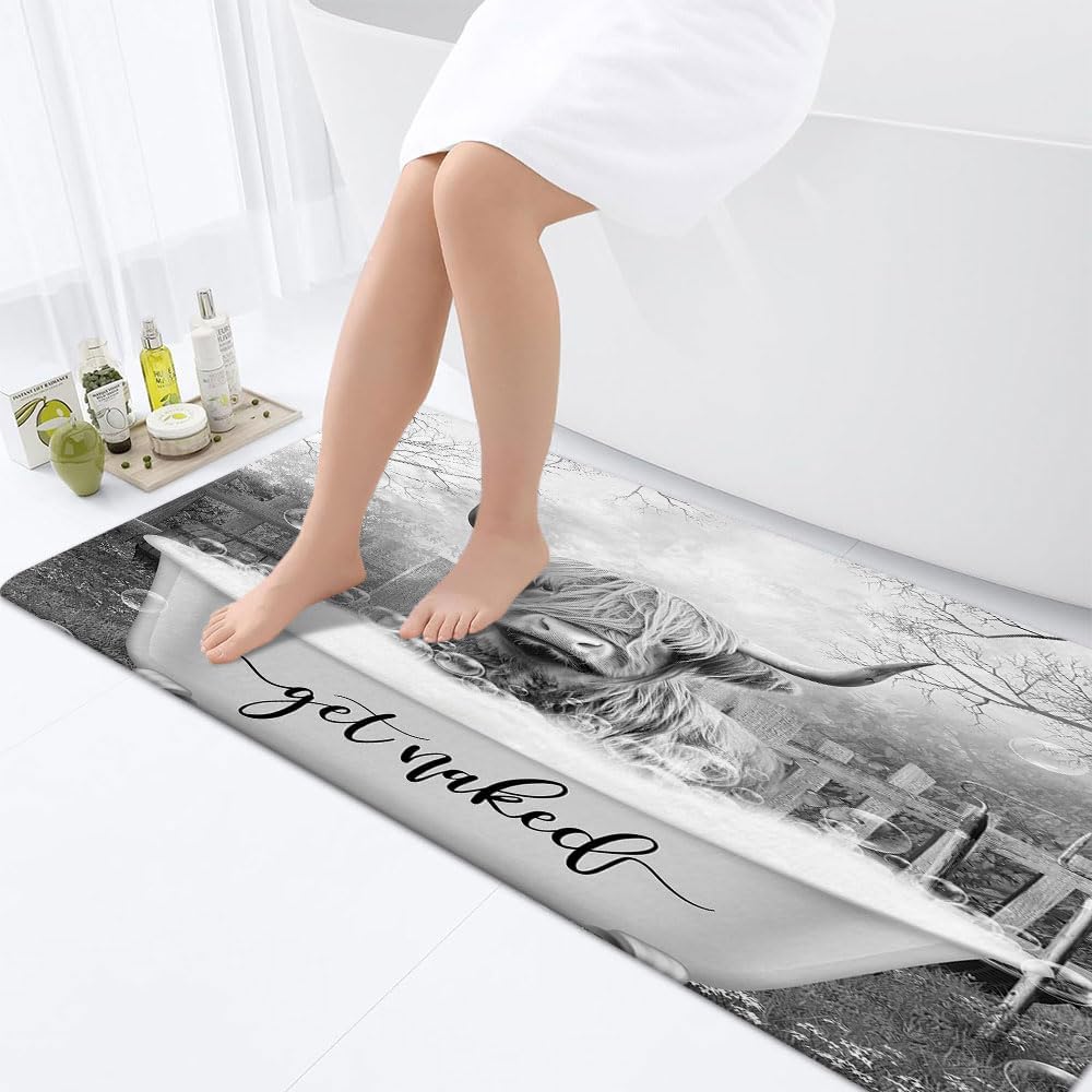 Boziqr Get Naked Bath Mat, Funny Cow Soft Bathroom Rugs, Farmhouse Grey Bath Mats for The Bathroom 17 x 48 Inches