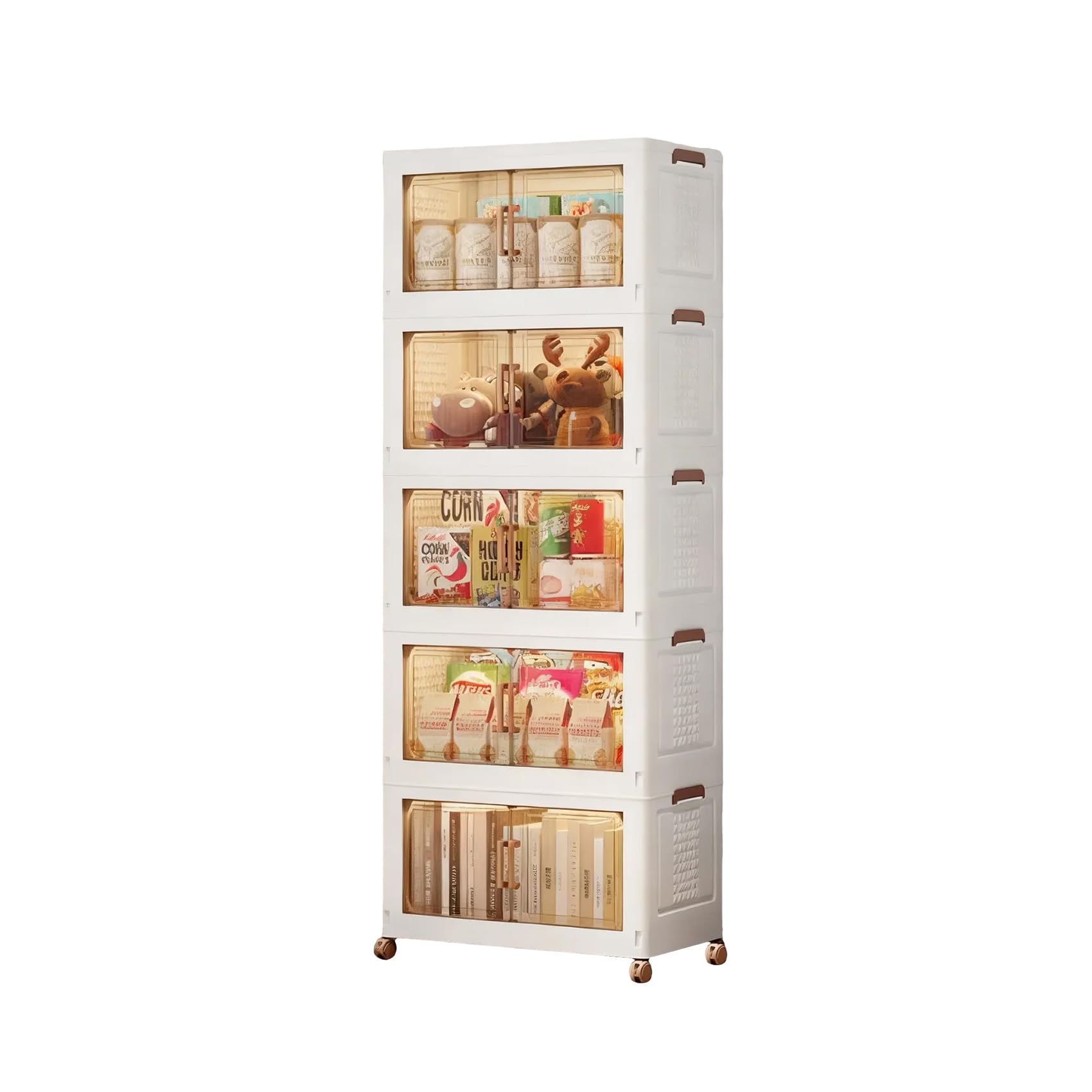 24L*5 Faltbare Aufbewahrungsbox mit Deckel mit Rollen | Stapelbare Aufbewahrungsboxen Plastikbox mit Magnetische Tür Storage Boxes für Schlafzimmer Wohnzimmer und Küchen