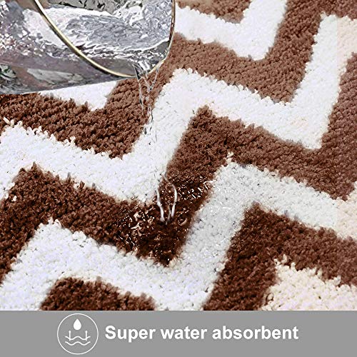Carvapet 2 Pieces Microfiber Chevron Non-Slip Soft Kitchen Mat Bath Rug Doormat Runner Carpet Set, 17"X48"+17"X24", Coffee #TOP3