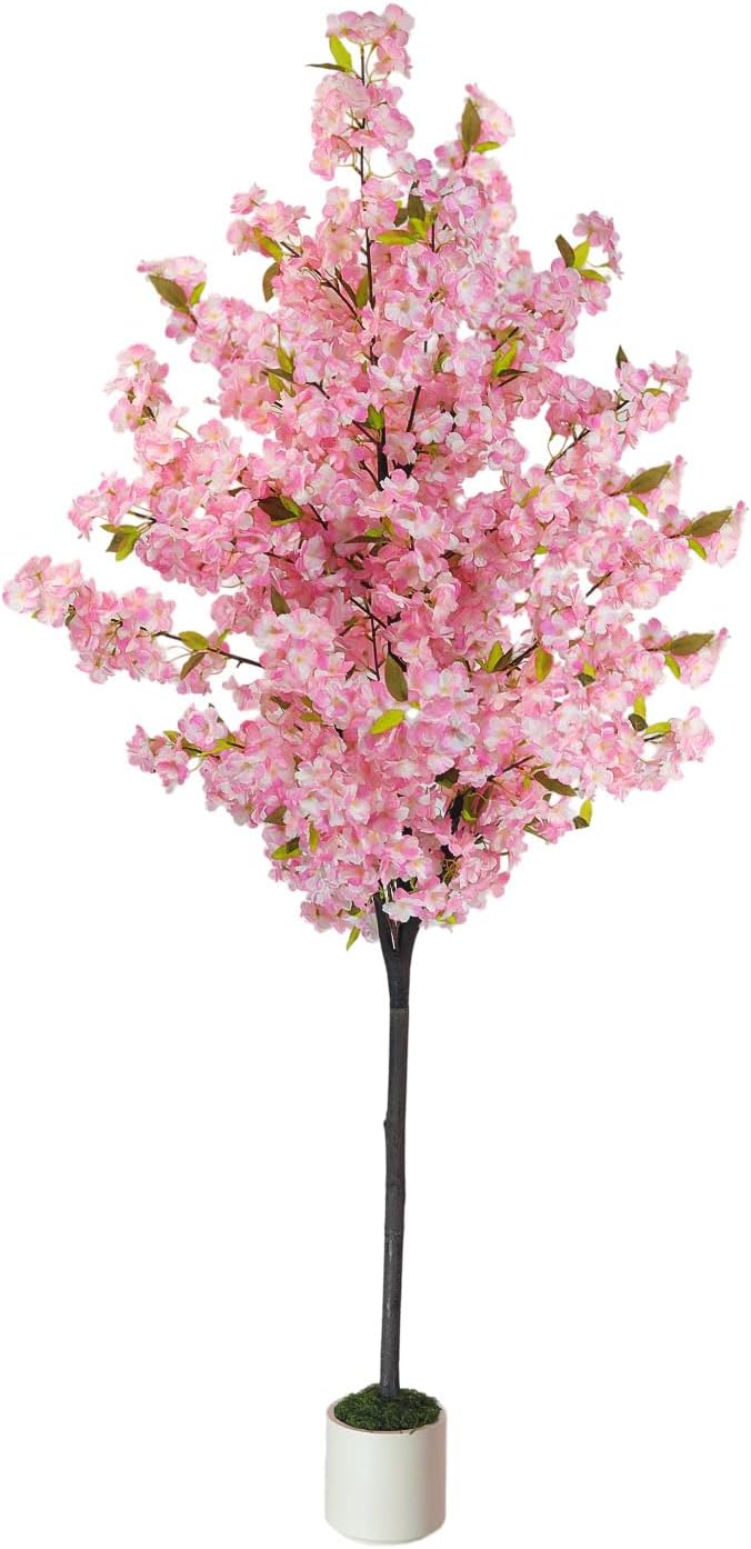 Artificial Cherry Blossom Tree 6FT Pink: Realistic Fake Sakura Flowers Plant, Lifelike Silk Faux Tree for Home Living Room Office Indoor Outdoor Decor, Housewarming Gaoqisi