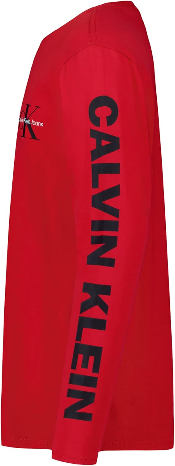 Calvin Klein Boys' Long Sleeve Crew Neck T-Shirt, Soft, Comfortable, Relaxed Fit