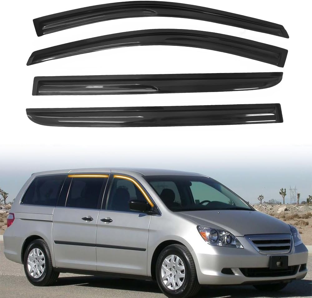 Tape on Window Visor Deflectors, Compatible with 2005-2010 Honda Odyssey, Acrylic Smoke Tinted Mug Style Window Rain Guards, Sun Wind Side Vent Visor Set, 4 Pieces
