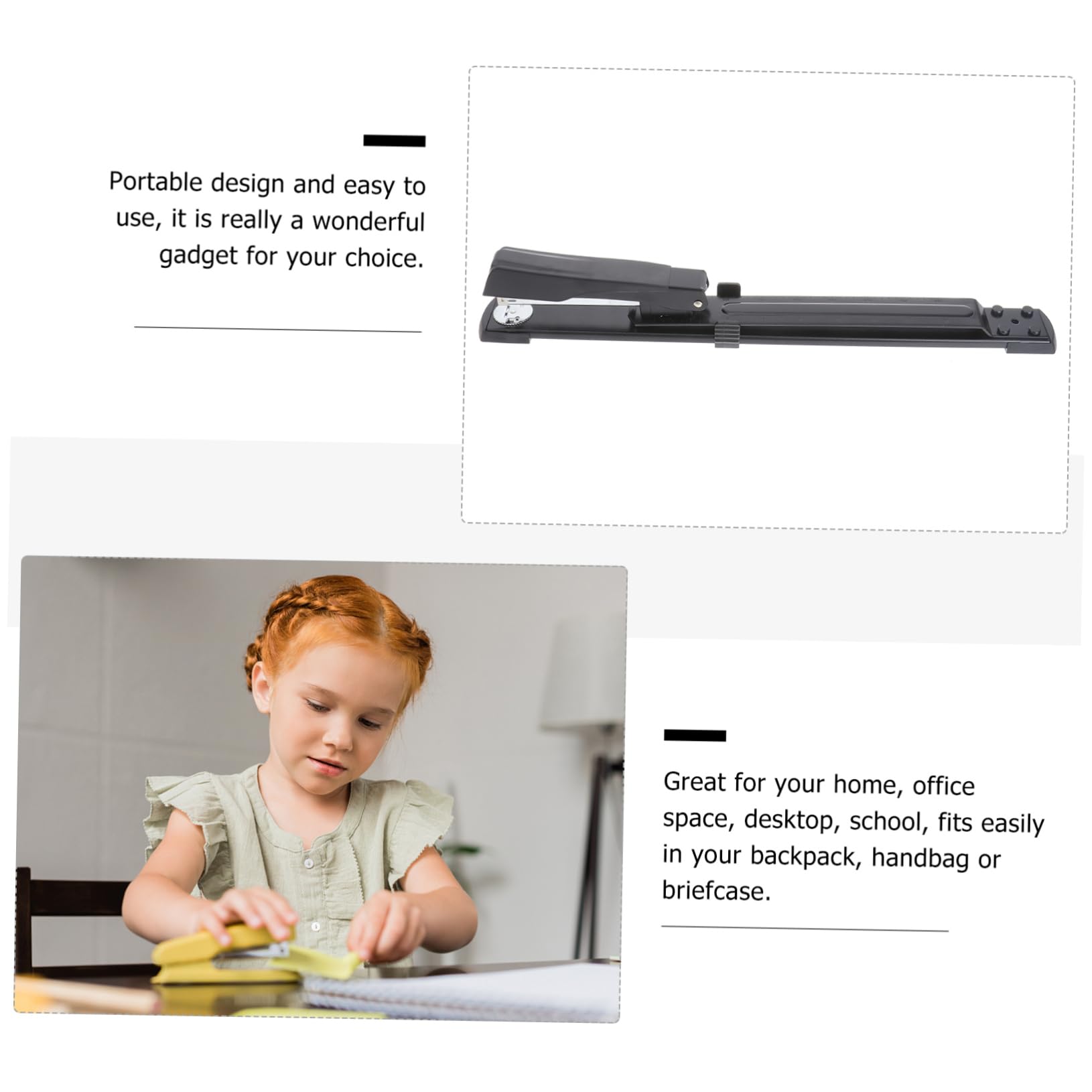 Cucitrice da Tavolo Lunga Braccio Portatile per Materiali Spessi in Metallo e Plastica per Scuola e Ufficio Colore Nero