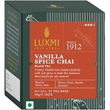 Luxmi Estates Vanilla Spice Masala Chai Black Tea, 25 Biodegradable Tea Bags 50g, 1.76oz | Authentic Indian Black Tea Blend with Cardamom, Cinnamon, Ginger, Cloves & Vanilla | Sourced from Kerala, India