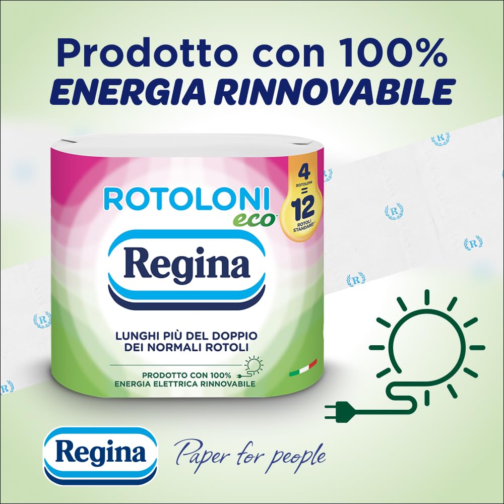 Regina Rotoloni Eco, 56 Maxi Rotoli di Carta Igienica a 2 Veli | 500 Fogli, Lunghi Più del Doppio dei Normali Rotoli, Confezione in Carta Riciclabile, Carta 100% Certificata FSC