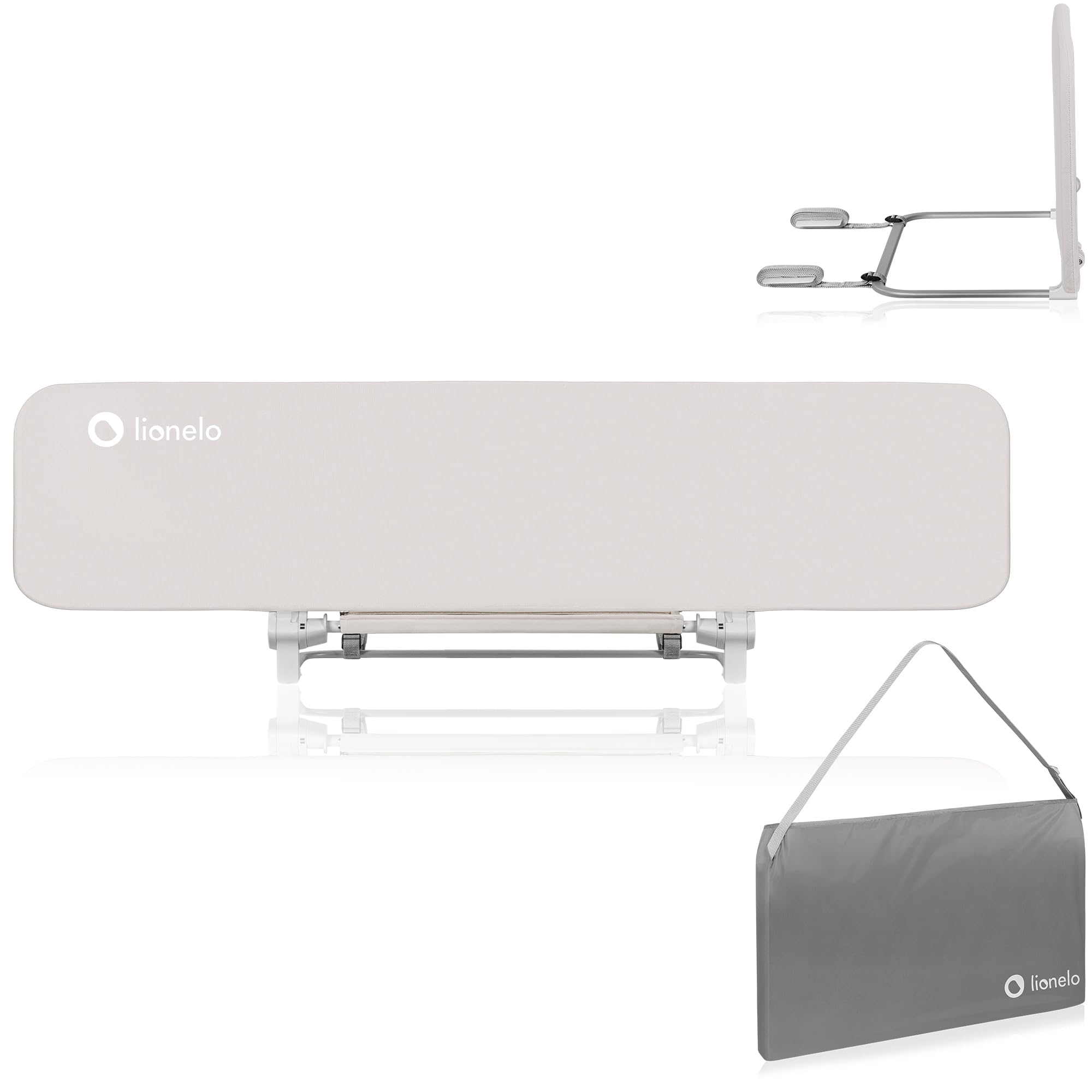Lionelo Lora XL Tragbares Bettschutzgitter für Kinder, Neigungsverstellung bis 180°, klappbares Schutzgitter für Bett, 45 cm – 150 cm, StandSafe-Sicherung, Schutz gegen Herausfallen