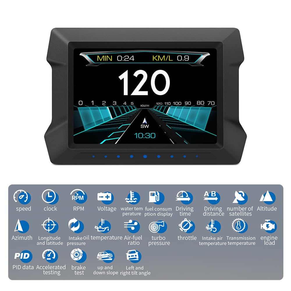 Head Up Display Con alarma de exceso de velocidad y bajo voltaje, sistema dual, medidor de pendiente e inclinación, pantalla HUD, electrónica for automóvil, GPS, velocímetro Head Up Display Coche