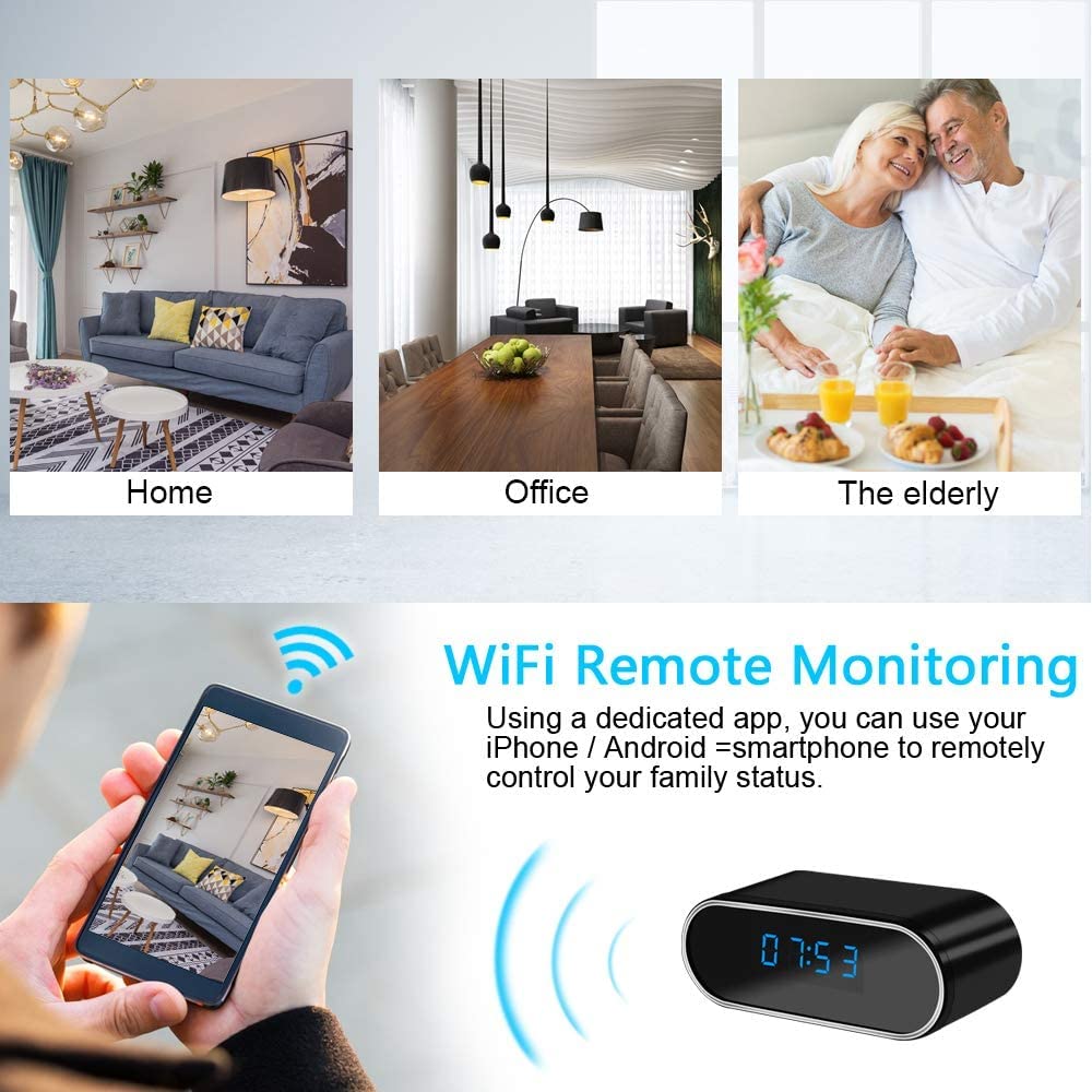 Reloj despertador Cámara espía 4K - 1080P HD Mini DV WiFi con visión nocturna Detección de movimiento Bucle Grabación espía oculta Cámara de seguridad inalámbrica para seguridad de la oficina en el ho