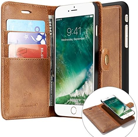 iPhone 7 Plus Case,Magnetic Detachable Wallet Case [Genuine Leather][3 Card Slots][Business Style] Tripky Removable Vintage Wallet Case Cover with Stand, Card Holder for iPhone 7 Plus Brown